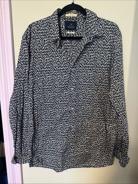 Scotch & Soda Navy and White Abstract Print Button-Down Shirt